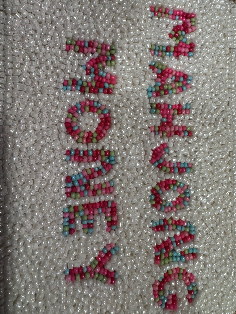 “Mahjong Money” Seed Bead Coin Purse Beaded Zip Pouch White - Picture 4 of 6
